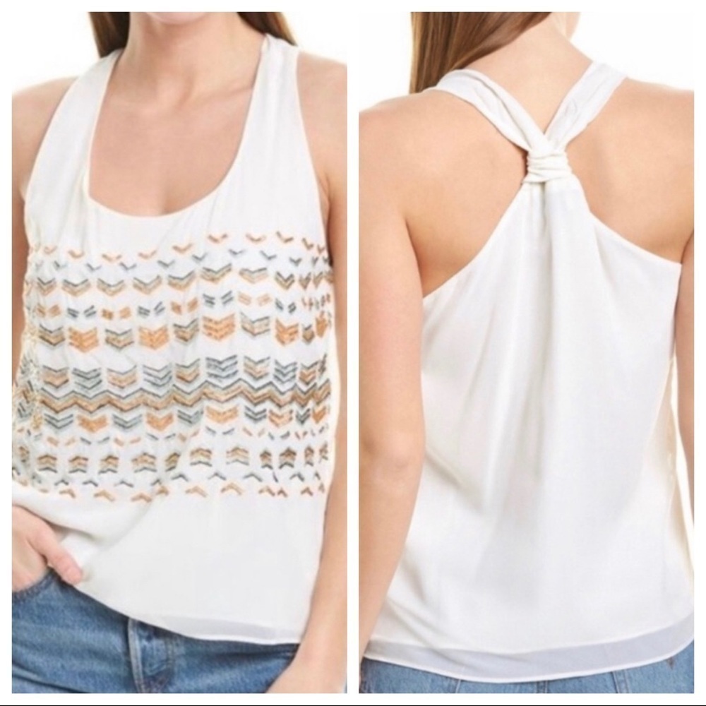 Greylin ivory beaded chevron sleeveless top Medium NWT